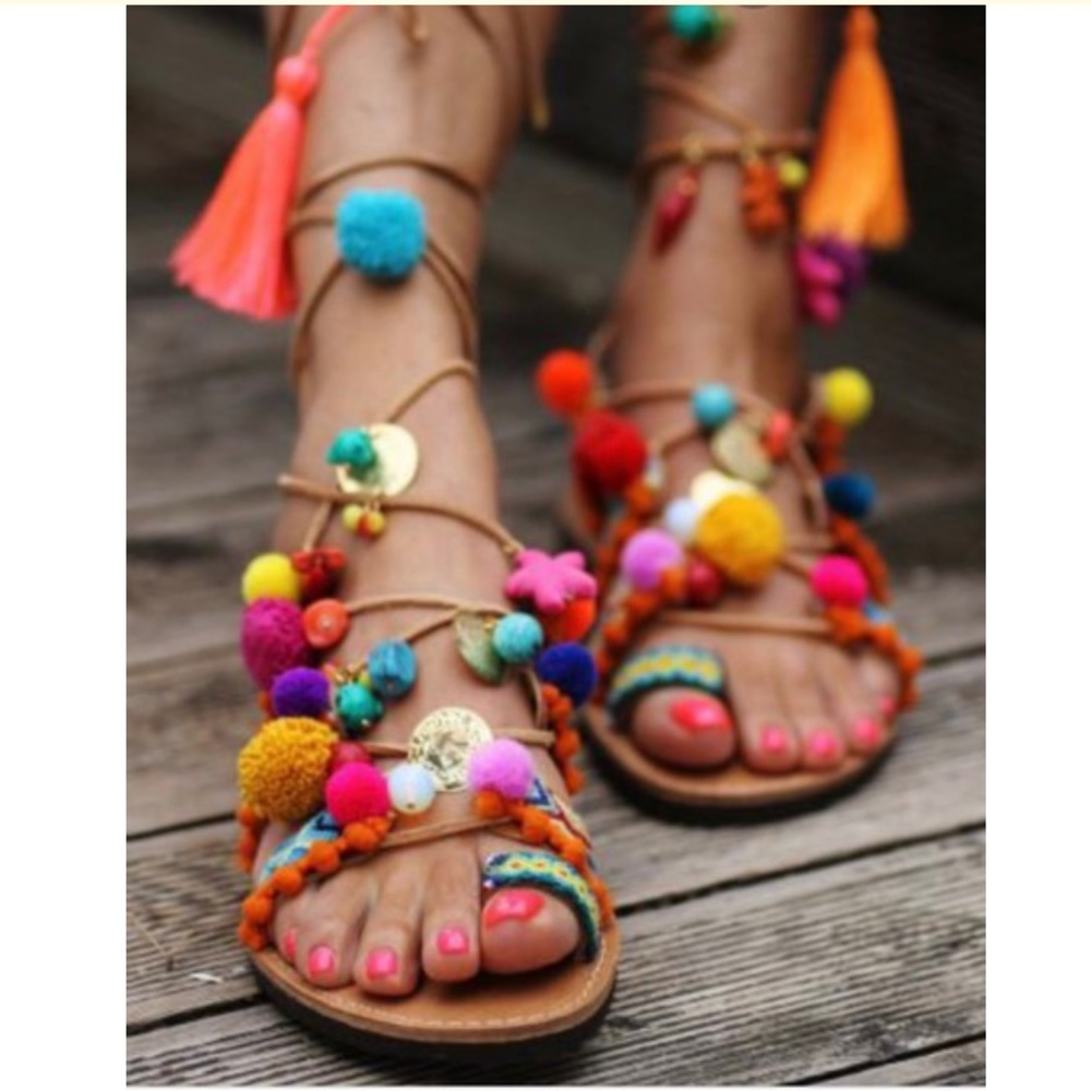 Lace up gladiator colorful sandals